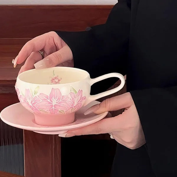 Pink Floral Coffee Cup Set - VELART HOME