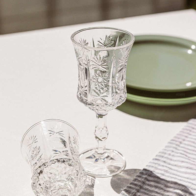 Embossed Design Glass Stemware 4 Pcs Set - Velart Home