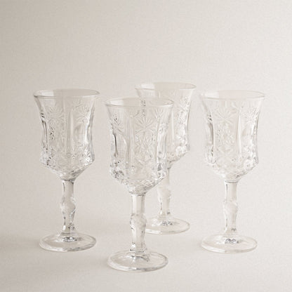 Embossed Design Glass Stemware 4 Pcs Set - Velart Home