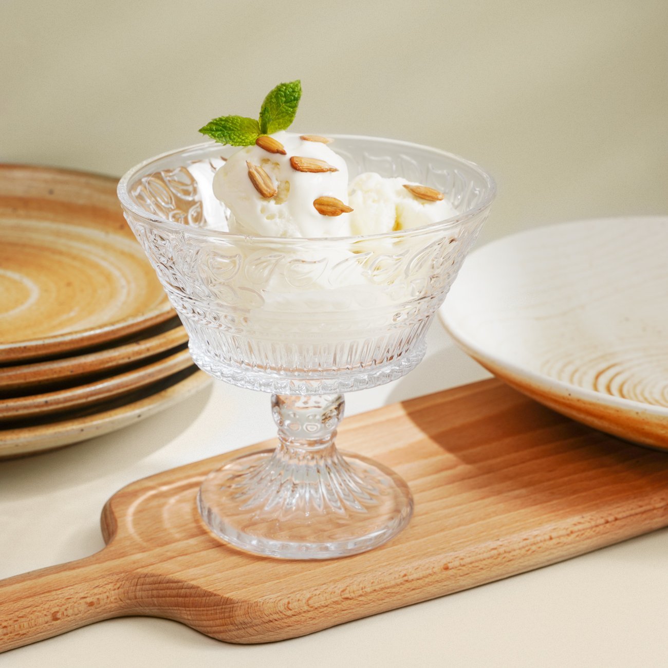 Embossed Crystal Glass Dessert Stemware - Velart Home