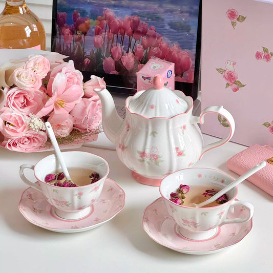 Cute Pink Rose Ceramic Teapot Set - Velart Home