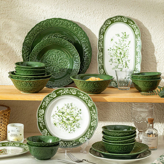 CERAMIC EMBOSSED DINNERWARE SET - Velart Home