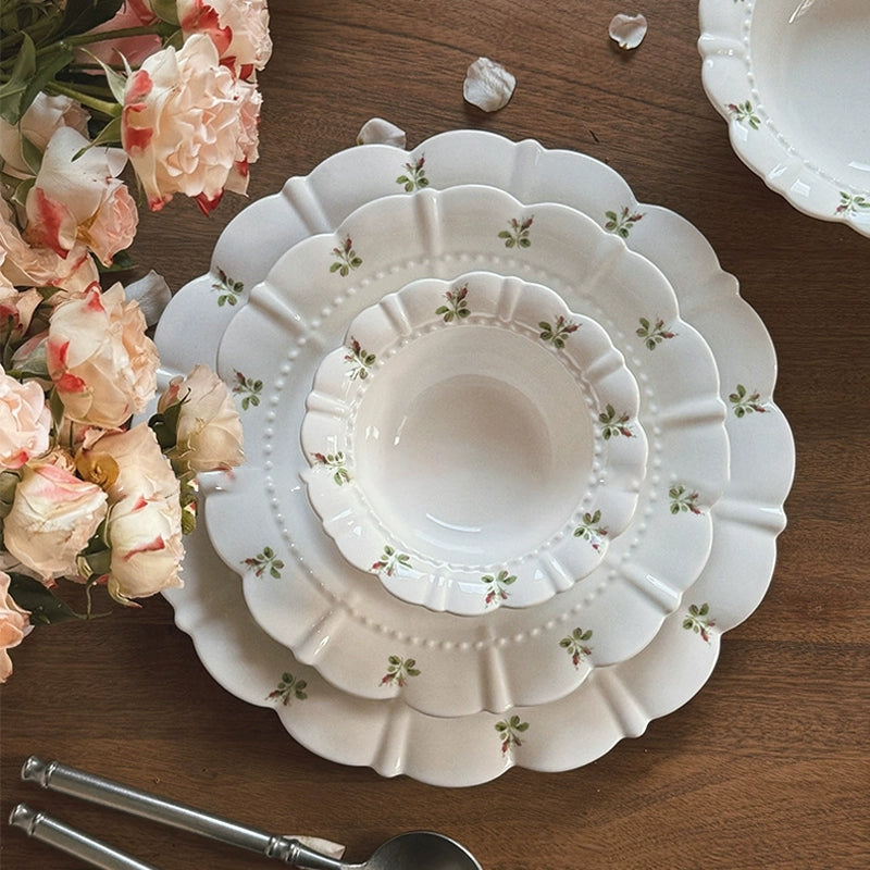 Green Floral Ceramic Bowls And Plates - Velart Home