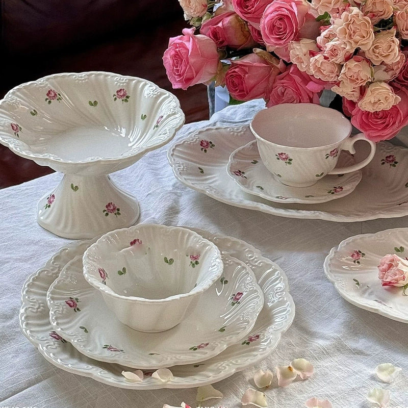 Rose Embossed Pleated Ceramic Plate - Velart Home