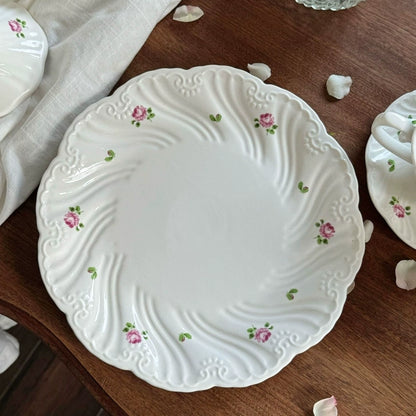 Rose Embossed Pleated Ceramic Plate - Velart Home