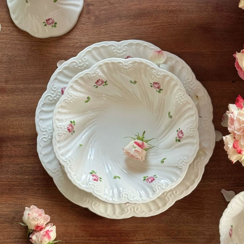 Rose Embossed Pleated Ceramic Plate - Velart Home