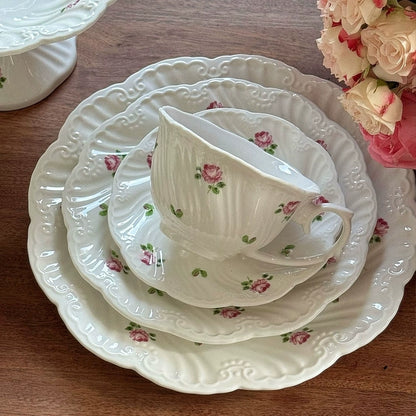 Rose Embossed Pleated Ceramic Plate - Velart Home