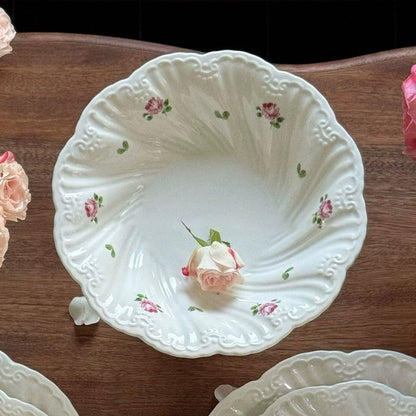 Rose Embossed Pleated Ceramic Plate - Velart Home