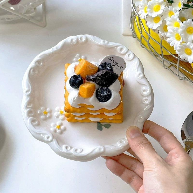 Floral Relief Design Dessert Plate - Velart Home