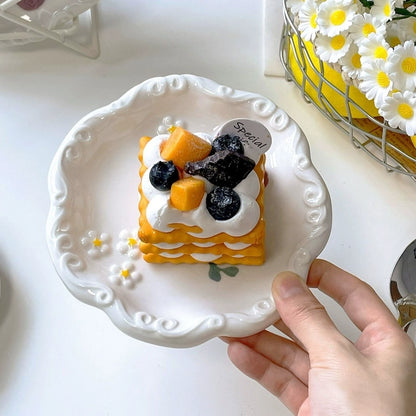 Floral Relief Design Dessert Plate - Velart Home
