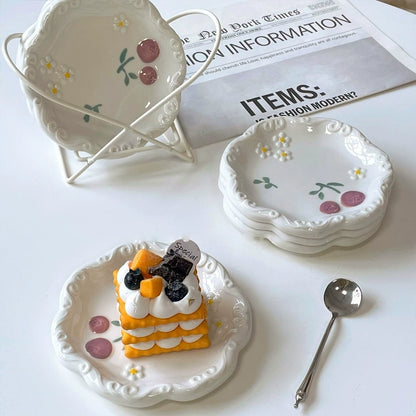 Floral Relief Design Dessert Plate - Velart Home