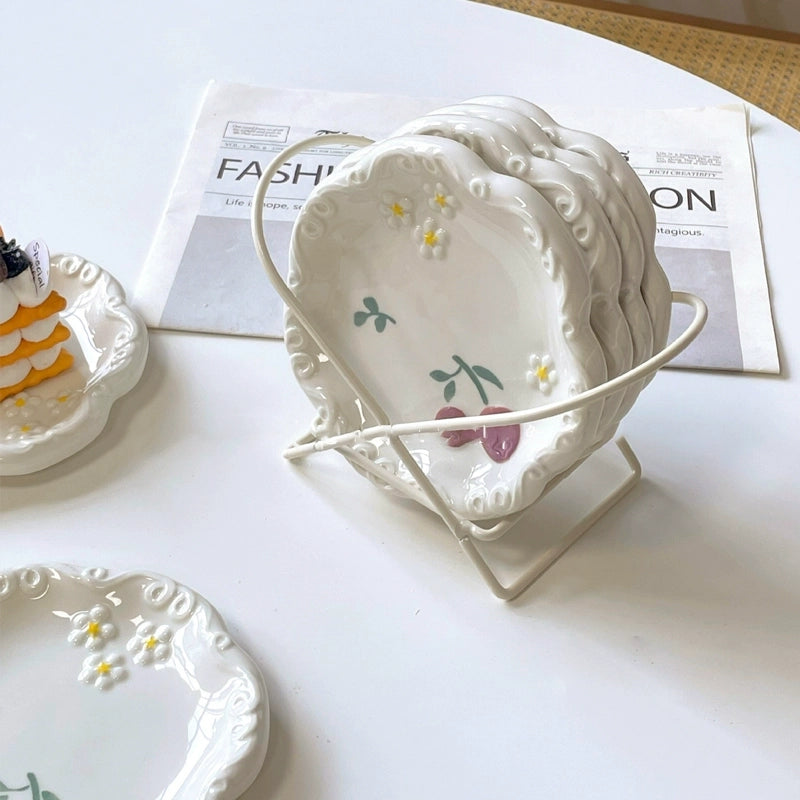 Floral Relief Design Dessert Plate - Velart Home