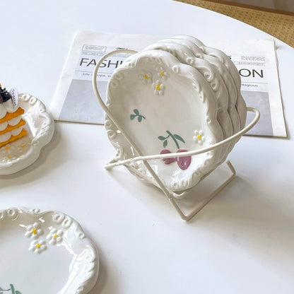 Floral Relief Design Dessert Plate - Velart Home