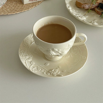 Cream Rose Ceramic Embossed Plate Set - Velart Home