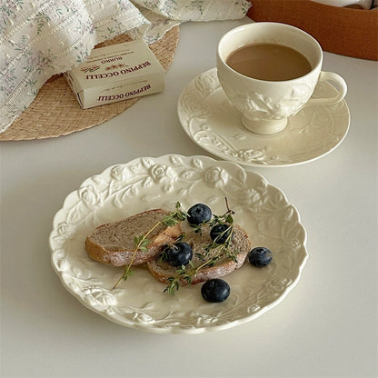 Cream Rose Ceramic Embossed Plate Set - Velart Home