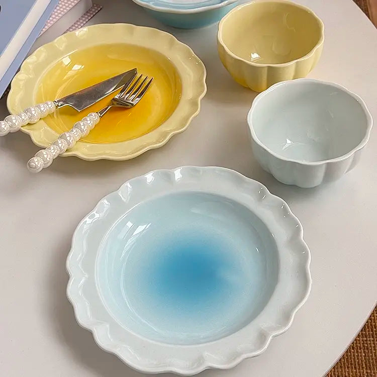 Gradient Color Lace Ceramic Dinnerware - Velart Home