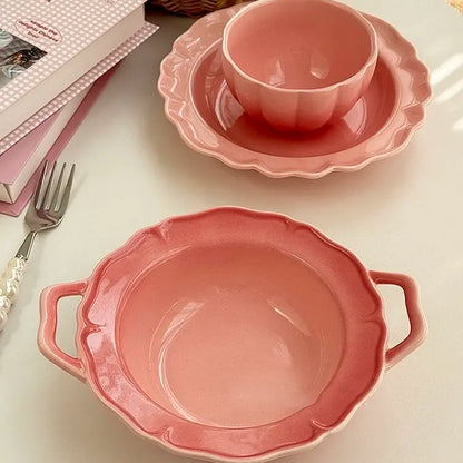 Gradient Color Lace Ceramic Dinnerware - Velart Home