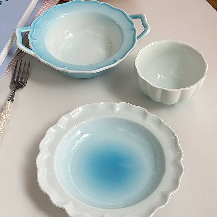 Gradient Color Lace Ceramic Dinnerware - Velart Home
