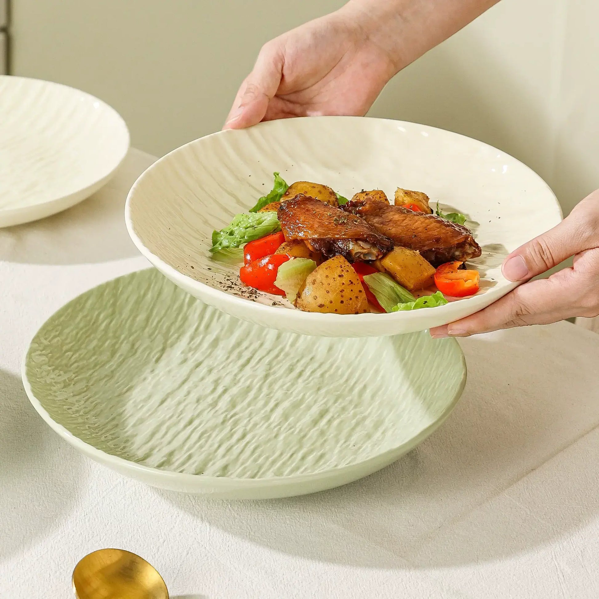 Cream Stone Pattern Shiny Plate - Velart Home