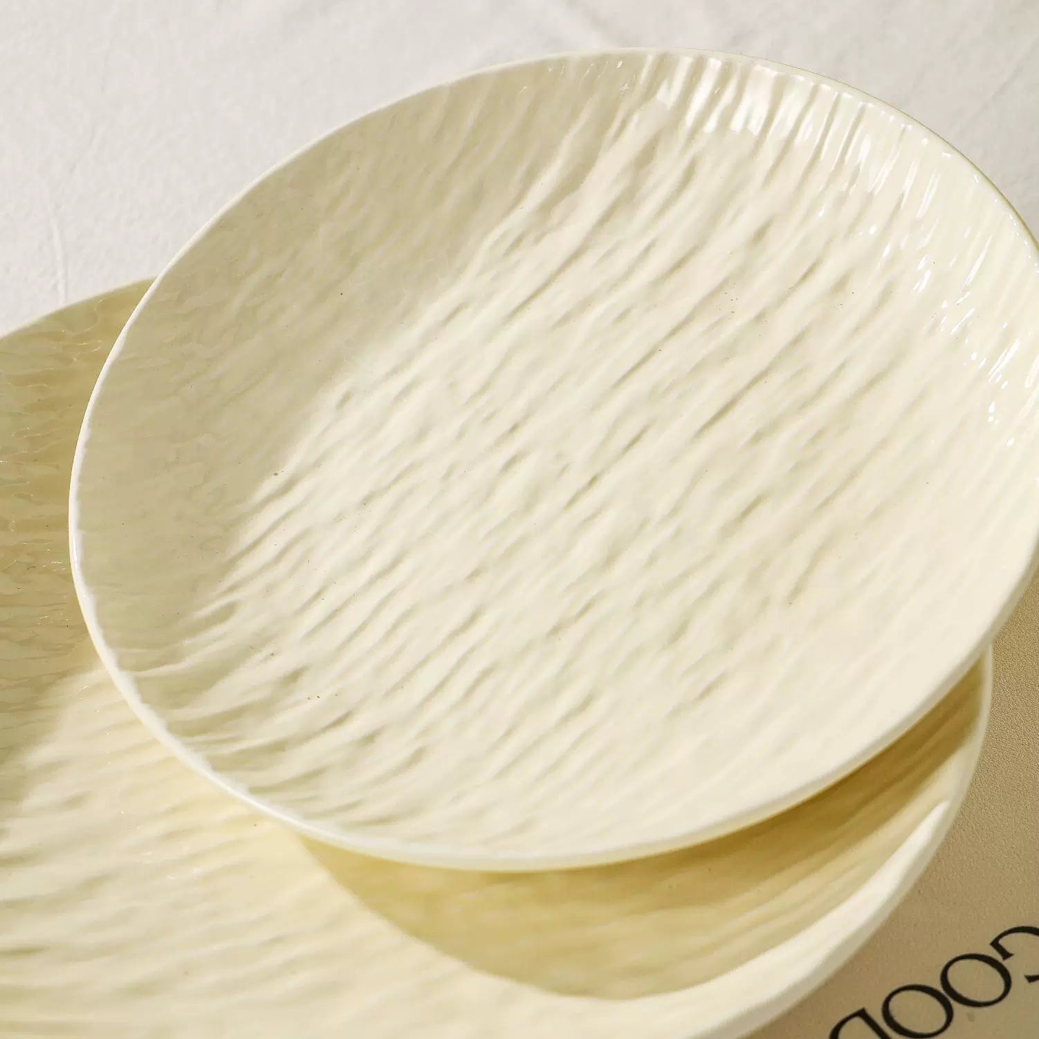 Cream Stone Pattern Shiny Plate - Velart Home