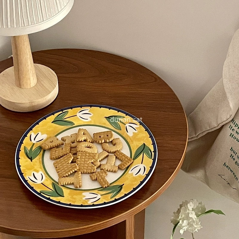 Green Hand Painted Tulip Plate - Velart Home