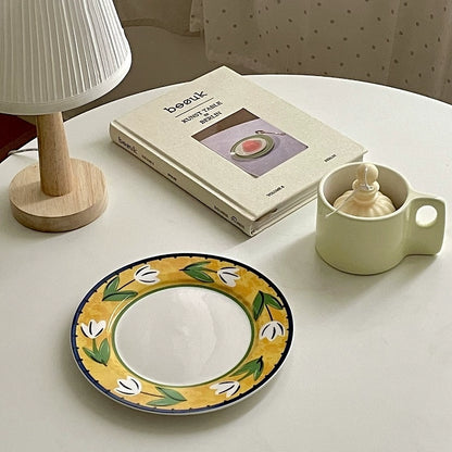 Green Hand Painted Tulip Plate - Velart Home