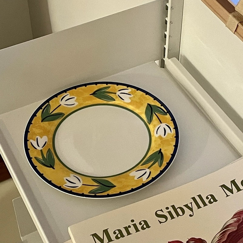 Green Hand Painted Tulip Plate - Velart Home