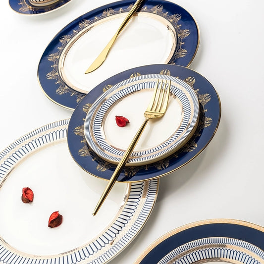 Blue And Gold Ceramic Tableware Set - Velart Home