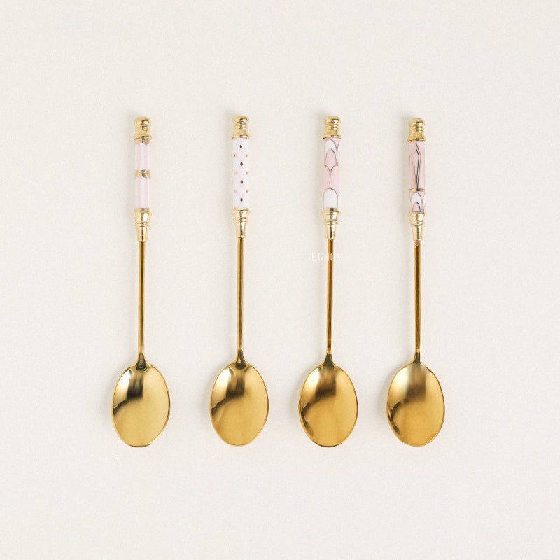 GLORIOUS CERAMIC HANDLE GOLD DESSERT SPOON AND FORK - Velart Home