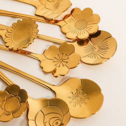 GOLDEN FLOWER SPOON FLATEWARE SET - Velart Home