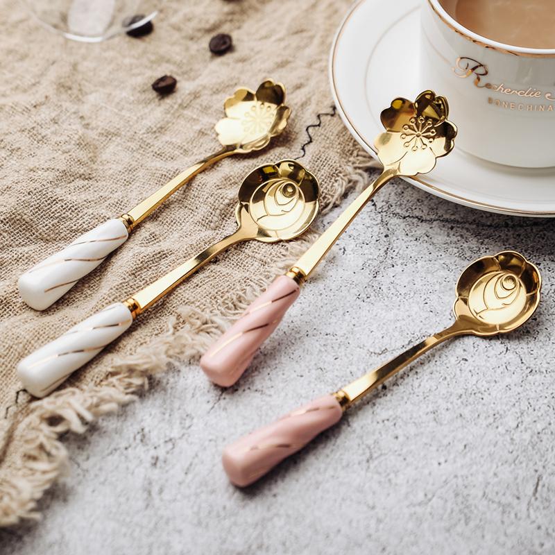 CERAMIC HANDLE CHERRY BLOSSOMS DESSERT SPOON - Velart Home