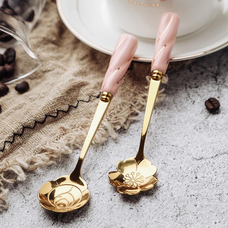 CERAMIC HANDLE CHERRY BLOSSOMS DESSERT SPOON - Velart Home