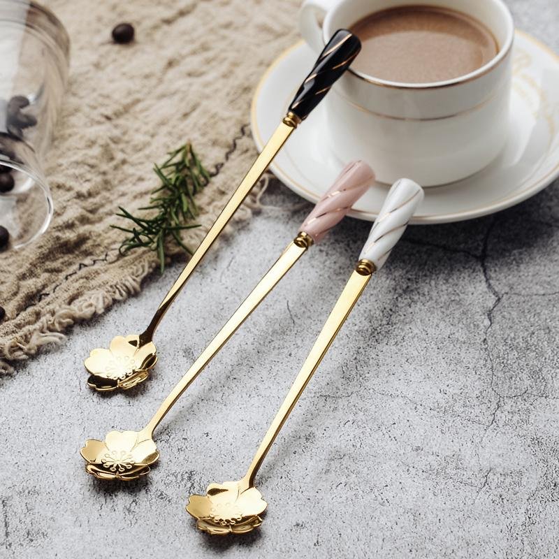 CERAMIC HANDLE CHERRY BLOSSOMS DESSERT SPOON - Velart Home