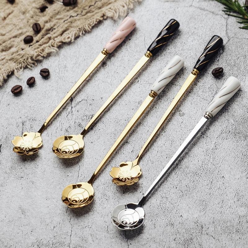 CERAMIC HANDLE CHERRY BLOSSOMS DESSERT SPOON - Velart Home