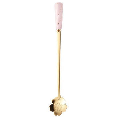 CERAMIC HANDLE CHERRY BLOSSOMS DESSERT SPOON - Velart Home