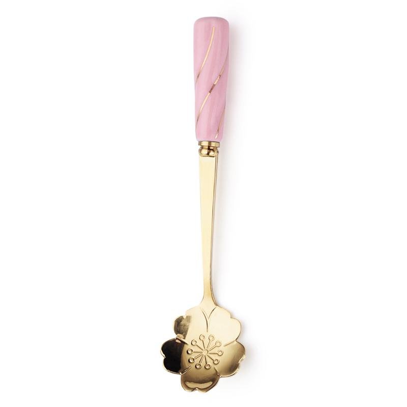 CERAMIC HANDLE CHERRY BLOSSOMS DESSERT SPOON - Velart Home