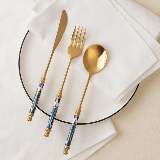 GLORIOUS CERAMIC HANDLE GOLD FLATWARE SET - Velart Home
