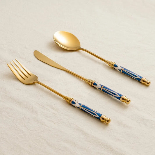 GLORIOUS CERAMIC HANDLE GOLD FLATWARE SET - Velart Home