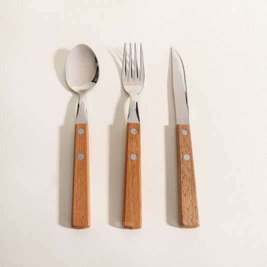 STAINLESS STEEL CUTLERY WITH WOOD GRAIN HANDLE - Velart Home