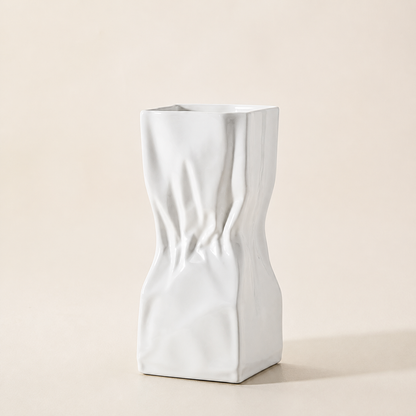 White Crumpled Ceramic Vase - VELART HOME