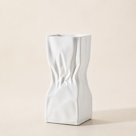White Crumpled Ceramic Vase - VELART HOME