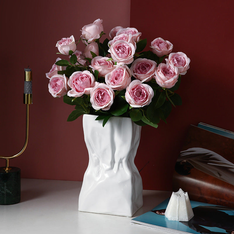White Crumpled Ceramic Vase - VELART HOME