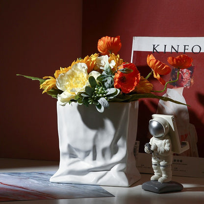 White Crumpled Ceramic Vase - VELART HOME