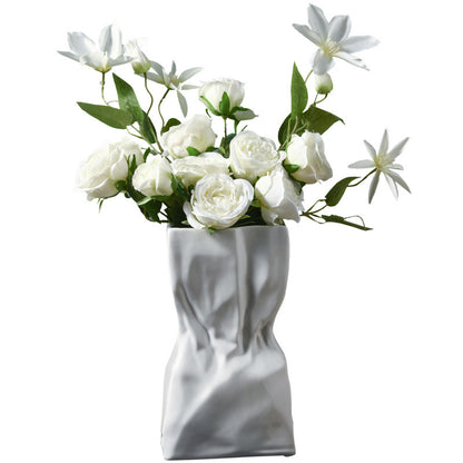 White Crumpled Ceramic Vase - VELART HOME