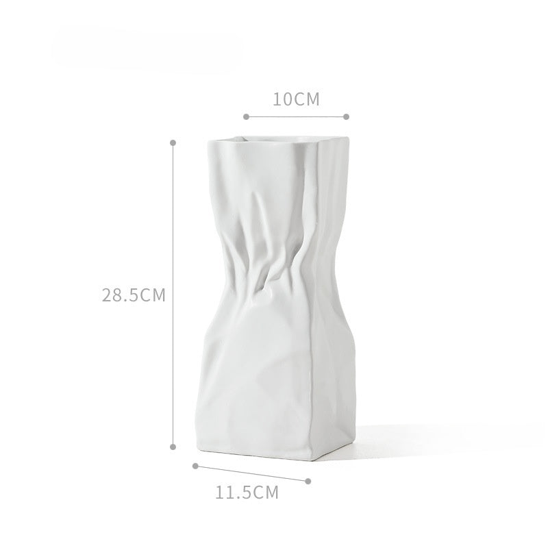 White Crumpled Ceramic Vase - VELART HOME