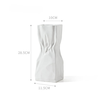 White Crumpled Ceramic Vase - VELART HOME