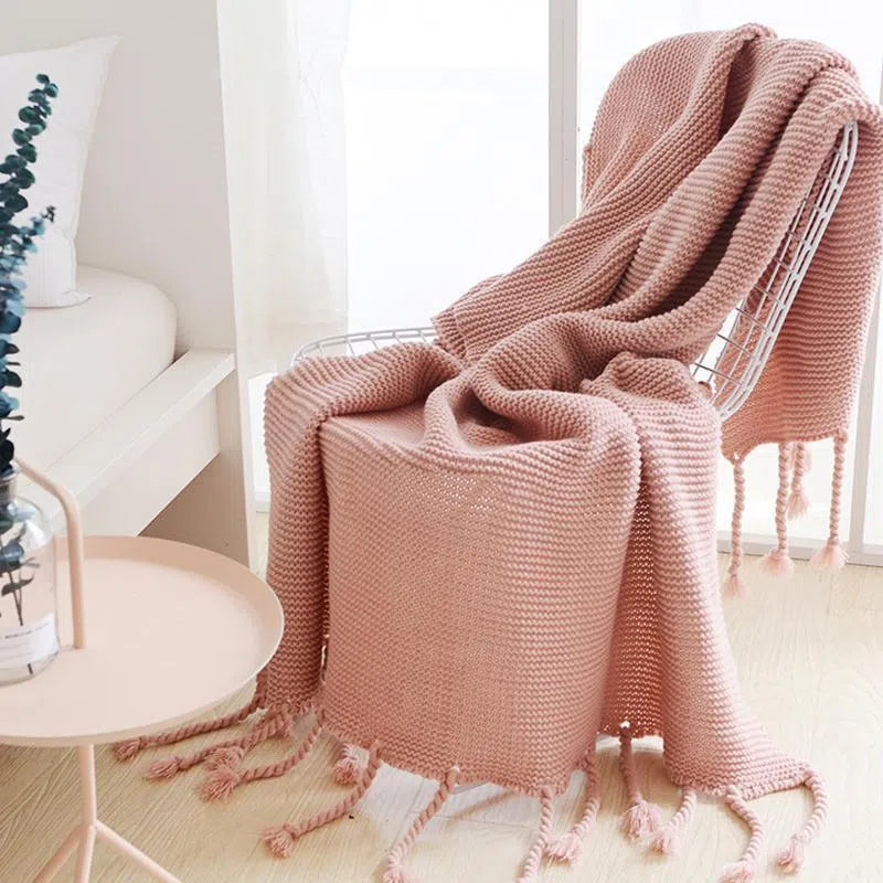 Knitting Blanket - Fine Grid Tassel - Velart Home