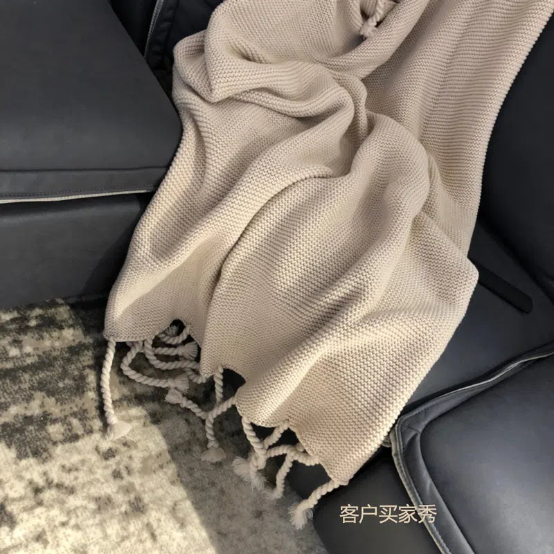 Knitting Blanket - Fine Grid Tassel - Velart Home