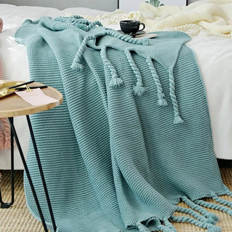 Knitting Blanket - Fine Grid Tassel - Velart Home
