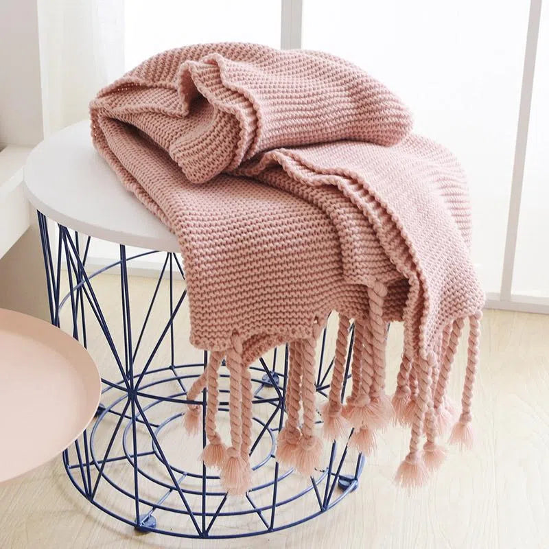 Knitting Blanket - Fine Grid Tassel - Velart Home